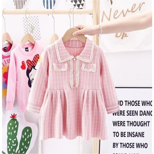 Jargazol Autumn Kids Clothes Fashion Knit Plaid Long Sleeve Princess Dress Warm Sweater Costume Vestidos Christmas Outfits