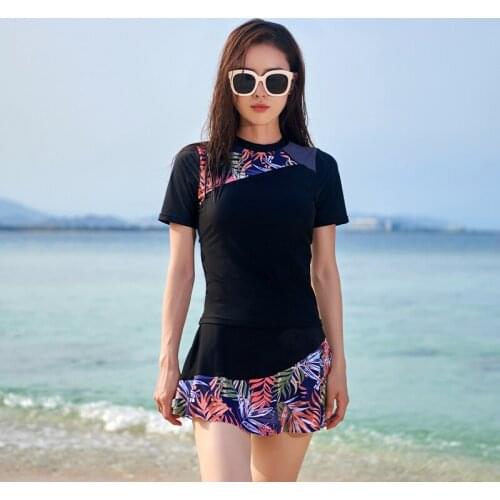 Plus Size Swimsuits 2021 Separate Swimwear 5XL Ladies Tankini Set Summer Korean Two Pieces Padded Print Sports Swim Skirt Women