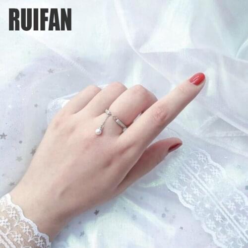 Ruifan Fashion Jewelry White Gold Color Womens Pearl Ring Adjustable Open Cubic Zirconia Link Rings for Women Gift YRI144