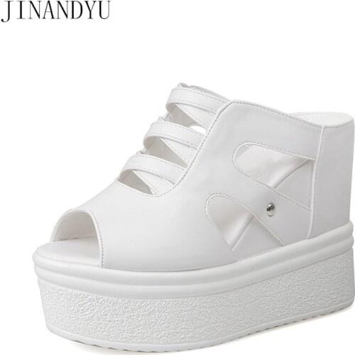 High Heels Women Slippers Sandals Wedges Platform Leather Shoes Women Casuales Slippers Women Summer White Sliders Shoes Woman