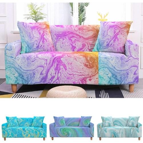 3D Modern Pattern Rainbow Marble Printed Couch Cover Elastic Stretch Sectional Sofa Cover Slipcover Armchair for Living Room