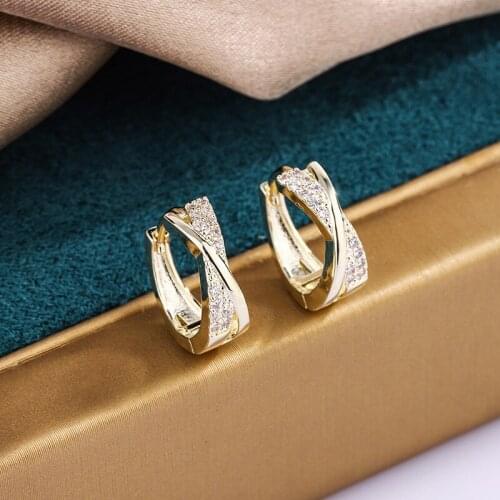 Gold Color Piercing Earrings For Women Hip Pop Punk 2021 Cross Micro-inlaid Zircon Earing Fashion Man Jewelry Wholesale KCE012