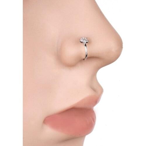 Trend Woman Body Jewelry Small Thin Clear Rhinestone Flower Ring Accessories False Piercings Fine Sexy Women Nose Piercing