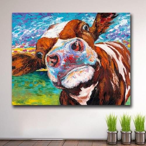 Wxkoil Graffiti Art Curious Cow Wall Art Canvas Painting For Living Room Home Decor Oil Painting Wall Art Picture No Framed