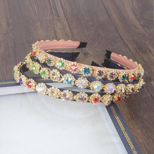 Charm Rose Crystal Baroque Fine Headband Gold Metal Carved Red Green Gem Crown Tiara Headwear For Women Wedding Hair Jewelry