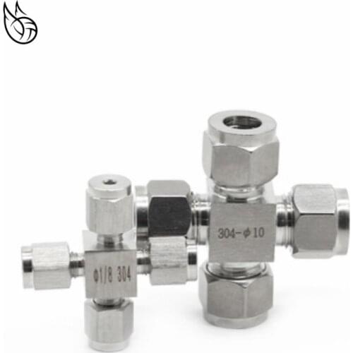 1PCS 4Way 3 4 6 8 10 12mm Pipe OD 304 SS Stainless Steel Double Ferrule Pipe Connector Fittings