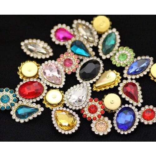 20pcs Mix color Mix Shape Flower shape sew on Rhinestones with Gold base Rhinestone appliqe for DIY garments shoes wedding dress