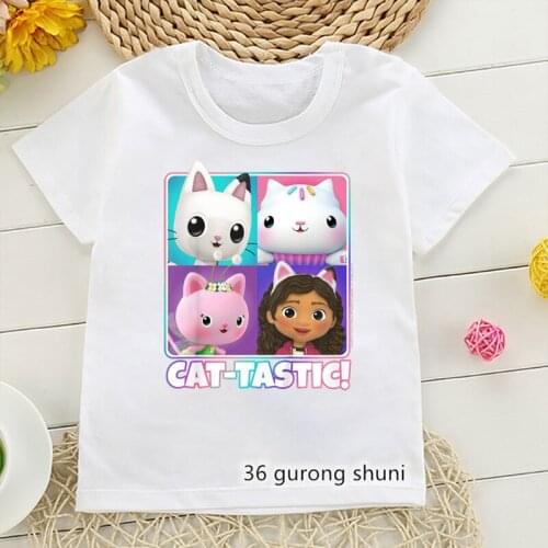 2021 Kawaii Girls T-shirts Gabbys Doll House Cartoon Print Childrens Tshirt Summer Vogue Tee Girls Clothes White Camisole Tops