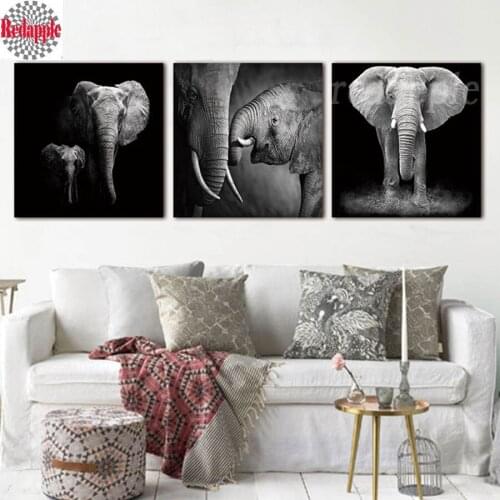 3 pcs Wall Art diamond painting African Elephant Landscape 3d embroidery cross stitch Home Decoration black white crafts decor