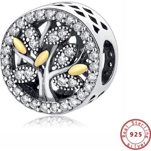 Authentic 100% 925 Sterling Silver Charm Bead Fmaily Heritage Charms CZ Tree of Life Fit 3mm Bracelets Women DIY Jewelry 047