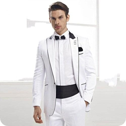 White Mens Classic Wedding Suits Peaked Lapel Groom Tuxedo Custom Made Costme Homme Mariage 2Piece Latest Coat Pant Designs