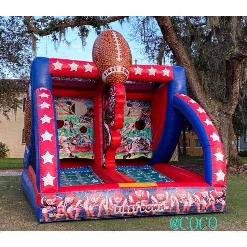 Free air ship to door,Outdoor Inflatable first down Inflatable Rugby Ball Shooting Game, Rugby throwing game inflatable