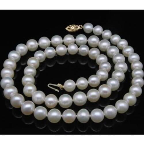 Noble women gift GOLD CLASP HUGE natural freshwater White 9-9.5MM white pearls necklaces