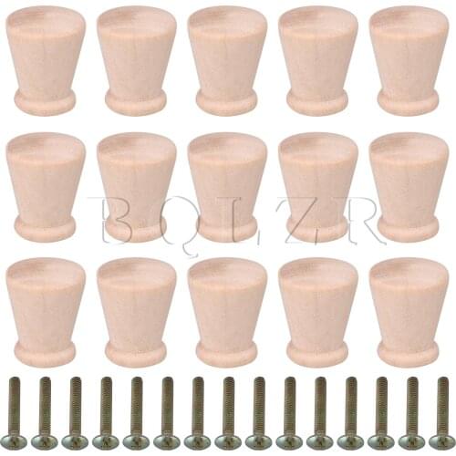 BQLZR Tapered Wooden Handle Unpainted Cupboard Cabinet Door Knob Pack of 15
