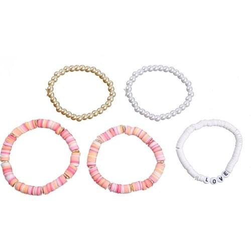 Q39C Bracelet Set Ladies Stackable Beaded Multicolor African Vinyl Stretch Bracelet Minimalist Beach Surfer Bracelet Jewelry