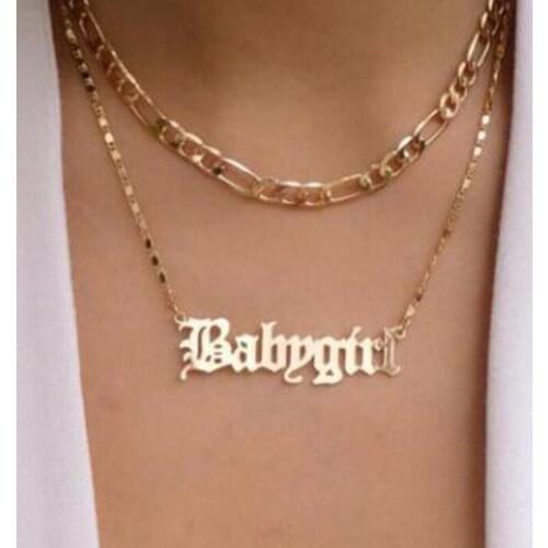 Fashion Babygirl Letter Simple Link Chain Necklace Double Layer Gold Clavicle Chains Necklaces for Women Ladies Trendy Jewelry