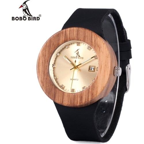 BOBO BIRD V-B30 Men Women Wooden Wristwatch Auto Date Quartz Ladies Gold Watch Timepieces with Leather Timepieces reloj mujer