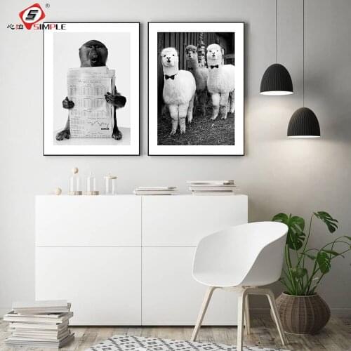 Black White Wall Art Home Decor Cute Animal Alpaca Poster Print Canvas Painting Nordic Kid Bedroom Decoration Picture No Frame