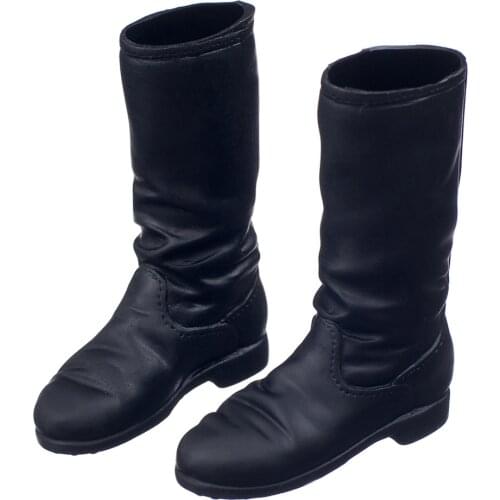 Black 1/6 Scale Flat Long Boots Shoes For 12 Inch Female Figure Body Doll Accs
