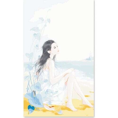 Digital oil painting summer little fresh girl illustration fish bowl red goldfish Diy by numbers hand painted picture