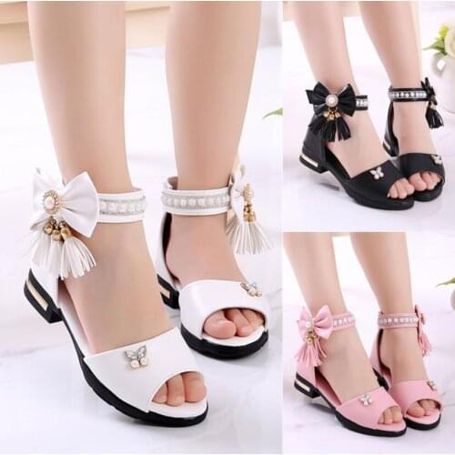 Kids Bow Sandals Children Girls Summer Cute Sandals Beach Sandals 2021 Princess Fashion High Heels Tassel School Shoes