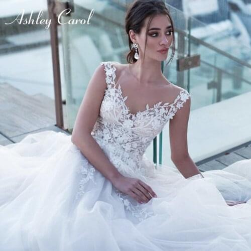 Ashley Carol A-Line Wedding Dress 2021 Elegant V-neck Sleeveless Bohemian Tulle Bride Dresses Beaded Appliques Beach Bridal Gown