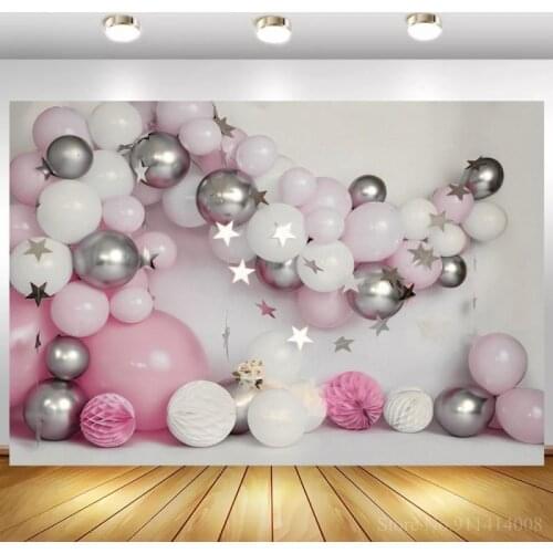 Pink Blue Balloons Photography Background For Photo Studio Silver Star Newborn Baby Birthday Photophone Backdrop Photozone