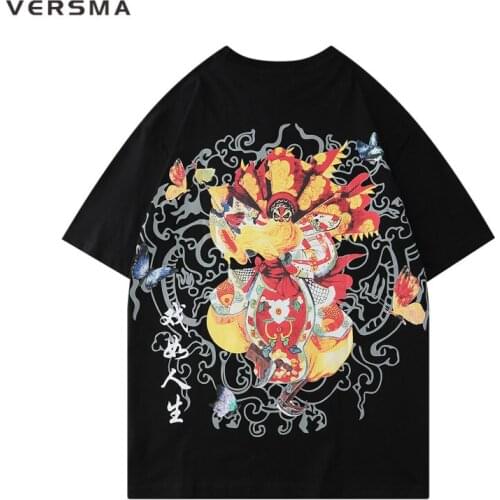 VERSMA Chinese Style Peking Opera Print T-shirt Men Women Japanese Streetwear Short Sleeve Unisex Retro Tshirt Men Dropshipping