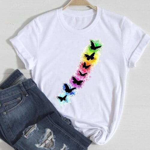 Women Kawaii Butterfly Short Sleeve New Cartoon Summer Female Tshirts Fashion Clothes Graphic T Top Lady Print Tee T-Shirt