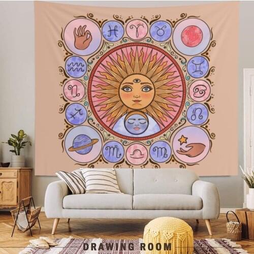 Tarot Card Tapestry Astrology Divination Witchcraft Sun Moon Goddess Sun Moon Wall Hanging Dorm Room Decor Retro Wall Tapestry