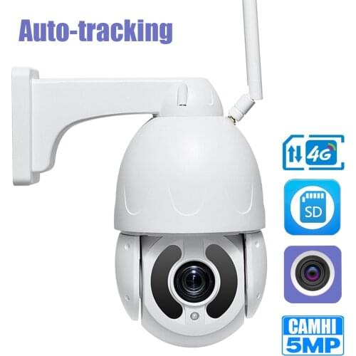 4G SIM Card IP Camera Auto Tracking 20x Auto Zoom CCTV PTZ Metal IR Dome Camera 5MP RJ45 H.265 Human Detect Audio SD Card CamHi