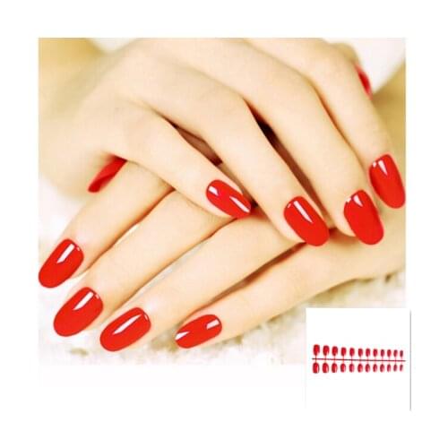 Soft Candy Color Oval Head Fake Nails Acrylic False Nail Art Salon Tips With 2g Nail Glue Full Short Round Nail Tips 24Pcs/set