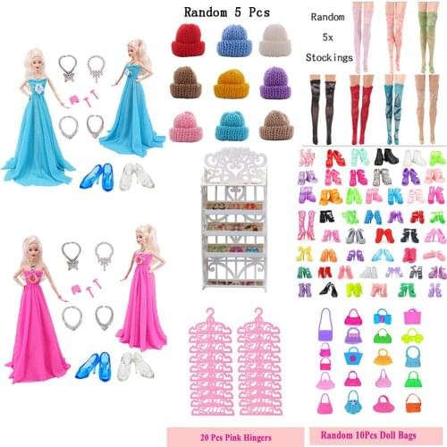 Barbies Doll Clothes Wedding Dress Hat Shoes Stockings Bags Hangers Set FreeShipping For Barbies 11.8 Inch 30cm Doll Accessories