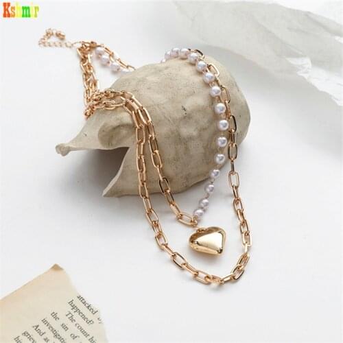Kshmir 2020 New double pearl necklace women clavicle chain stacked light luxury sweater chain fashion heart-shaped jewelry