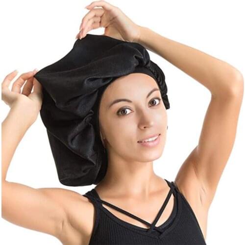 2021 New Super Gi-ant Sleep Cap Waterproof Shower Cap Female Hair Care Large Satin Silk Bonnet Luxurious Fabric Sleep Cap