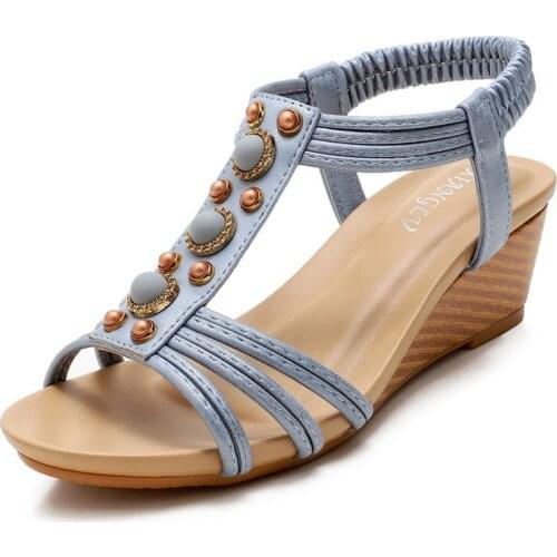 2021 Summer New Retro Casual Fashion All-match Roman Shoes Womens Thick-soled Slope with Mid-heel Ladies Sandals