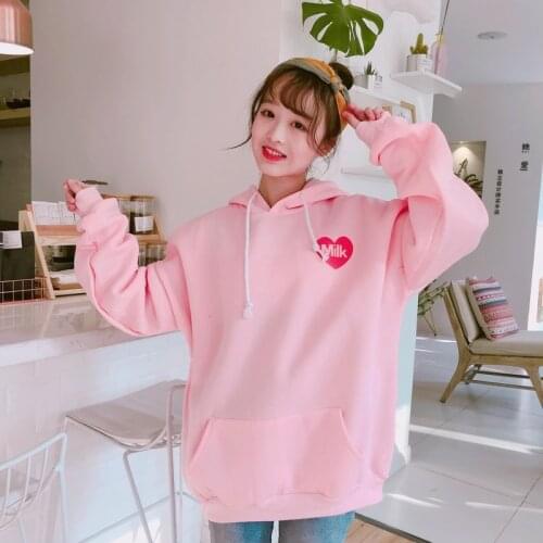New Fashion Cute Cartoon Printed Back Velvet Thick Hooded Long Sleeve Female Sweatshirts Womens Hoodies Pullover Women Hoodies