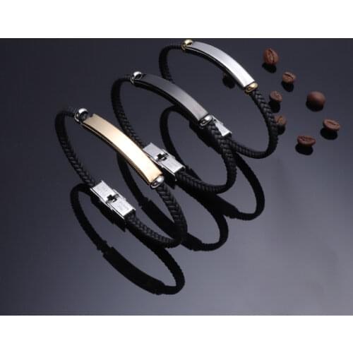 New Fashion Punk Black Braid Rope Men Bracelet Bangles for Women Jewelry Buckle 3 Colors Stainless Steel Charm Bracelet Gift