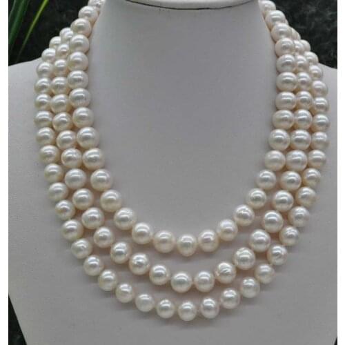 NEW Natural Rare white 8-9mm round freshwater Pearl Necklace 60"