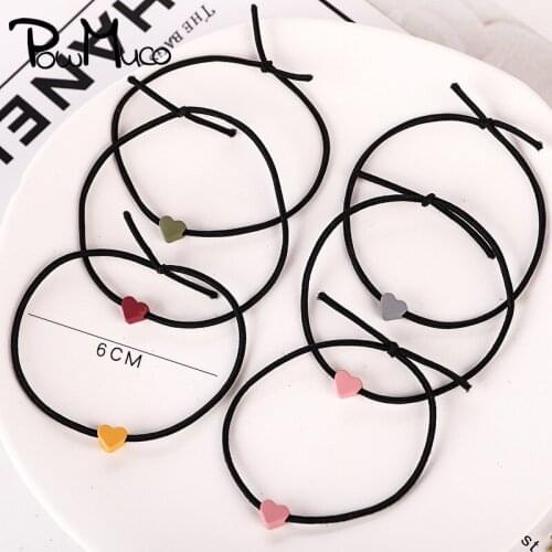 Powmuco 6 CM Elastic Hair Rope Colorful Heart Shape Scrunchies Girls Bracelets Hairdressing Styling Tools Women Accessories