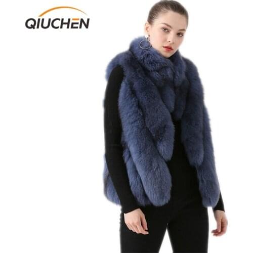 QIUCHEN PJ19072 2020 New arrival real fox fur women winter short vest Fashion model high quality thick furs