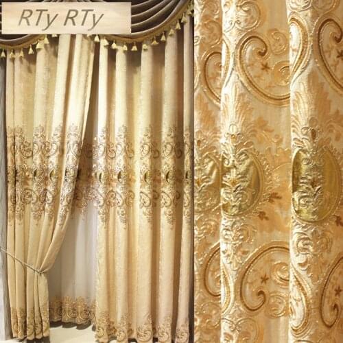 Polyester European luxury embroidered gold curtains for the living room kitchenwith the sheer luxury hotels suitable for bedroom