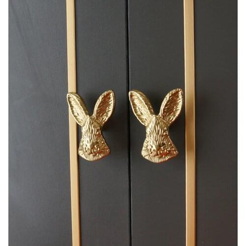 Solid Brass Bugs Bunny Knob Rabbit Handle Nordic Cabinet Door Cupboard Handles Drawer Pulls and Knobs Decor Furniture Hardware