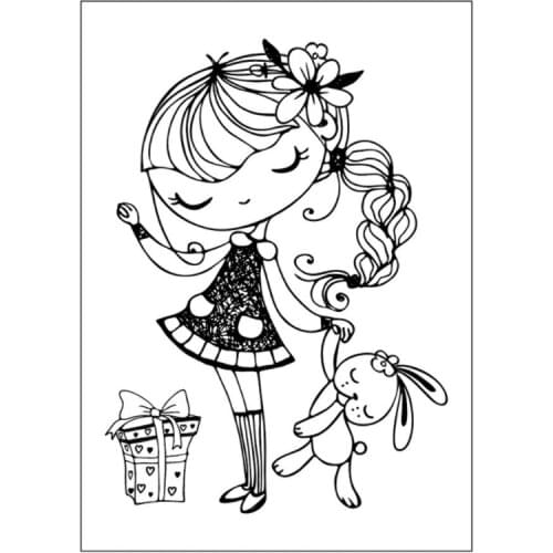 Bunny Girl Transparent Clear Silicone Stamp Seal DIY Scrapbooking Stencil Decorative Painting Template Office School Supplies