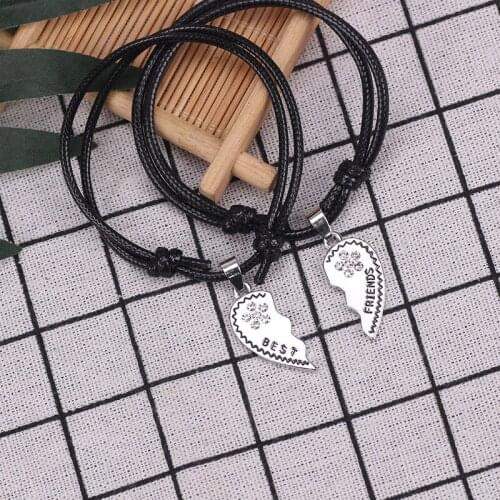 DIY Creative Heart Shape Best Friend Bracelet Alloy Rhinestone Lace Pendant Fashion Jewelry Birthday Gifts Dropshipping