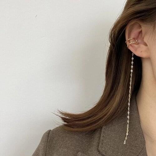 Elegant Copper Long Chain Ear Clip Dangle Earrings Ear Bone Clip Ear Cuff For Women No Pierced Ears Jewelry Single Pack