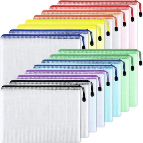 16Pcs Mesh Zipper Pouch Document Bag,Waterproof Zip File Folders,A4 Size, for School Office Supplies,Travel Storage Bags