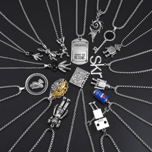 TIMEONLY Cool Titanium Steel Pendant Necklaces for Women Hip Hop Long Sweater Charms Necklaces for Women Man Party Gift Jewelry