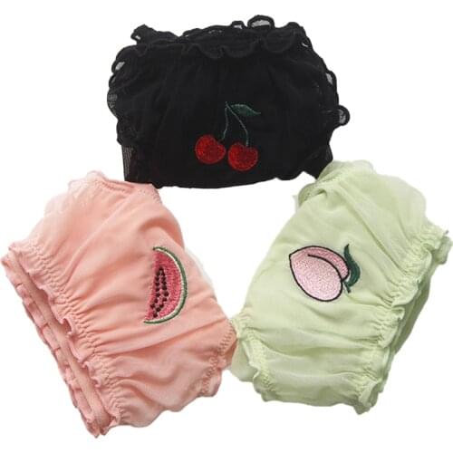 Women Sexy Lace Panties Underwear Fruit Embroidery See Through Transparent Seamless Ruffles Low Waist Briefs Temptation Bottom