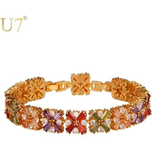 U7 Brand Tennis Bracelet Luxury Jewelry Wholesale High Quality Gold Color Cubic Zirconia Charm Bracelet Bangle For Women H610